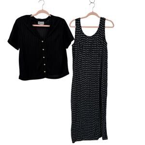Vintage Caroline Wells 2 Piece Maxi Dress Cardigan size 14 black Floral 90's Y2K